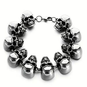 New! MEN'S 10 Skull Link Bracelet. 8"
